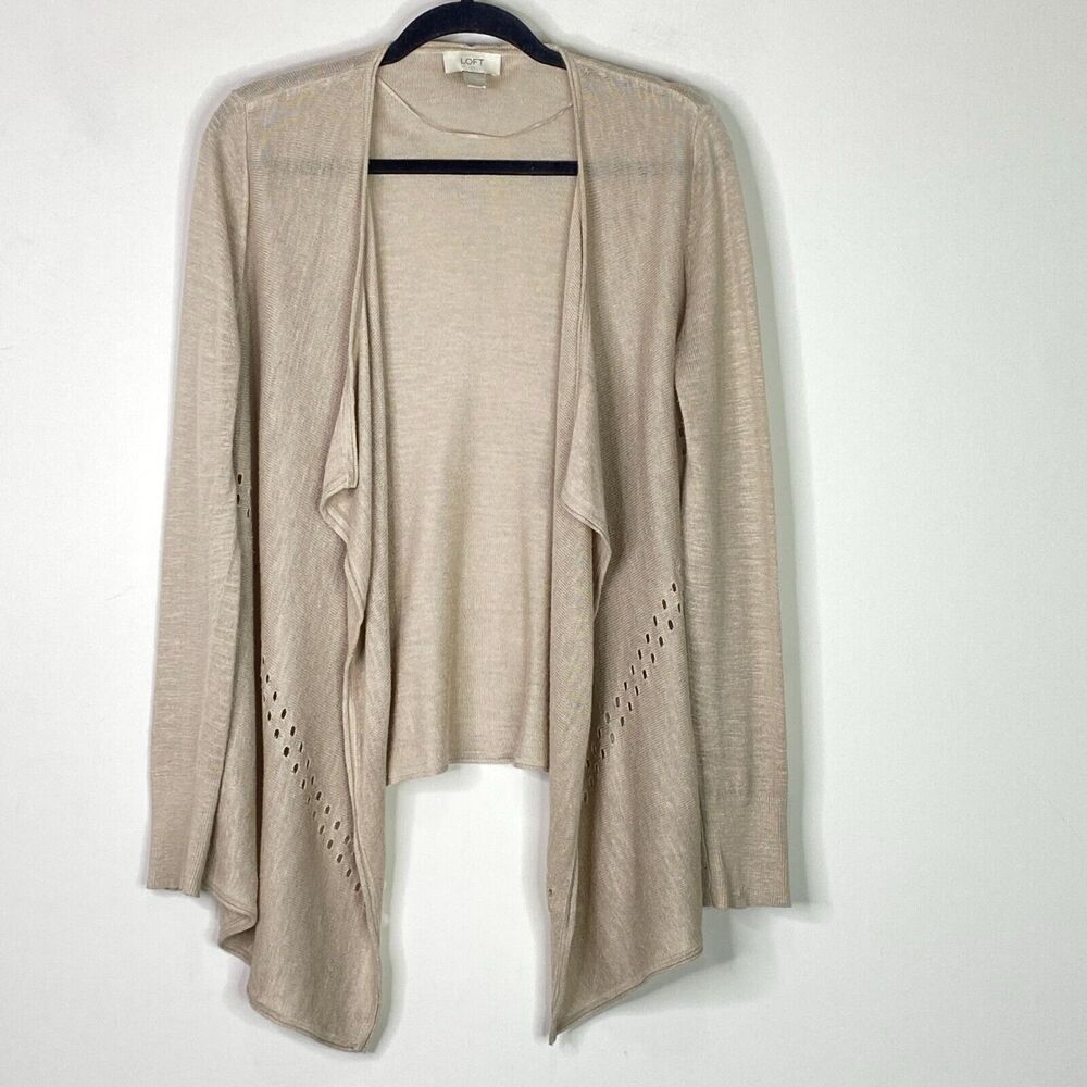 LOFT Open Front Cut Out Lightweight Ramie Cardigan Women's Size Medium - Picture 2 of 9